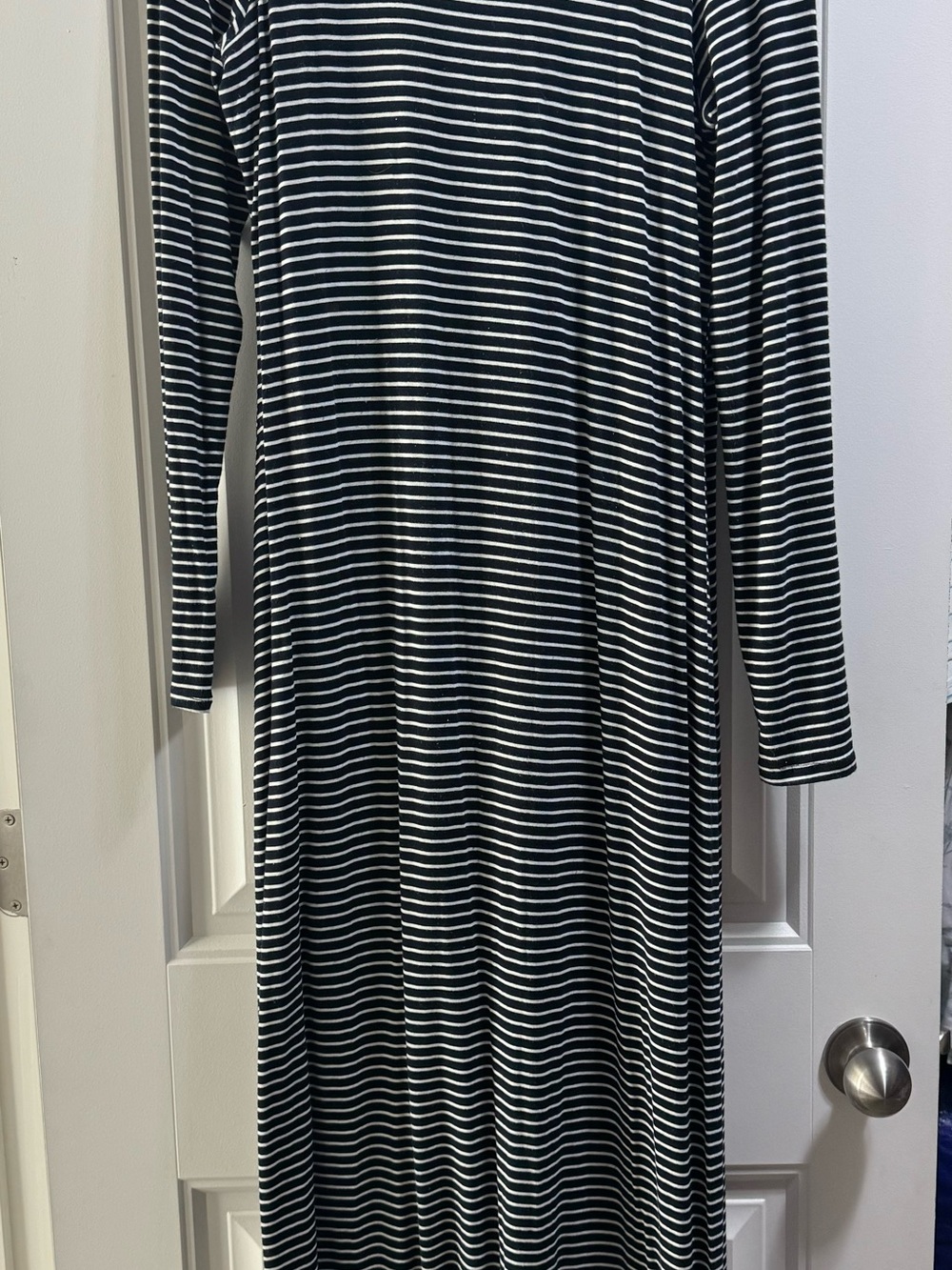 Striped Long Sleeve Maxi Dress - Navy & White